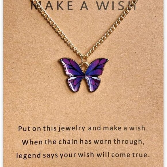 ❤️3/$10❤️Make a Wish Dainty Butterfly Necklaces with Message Cards - Purple - Picture 3 of 14